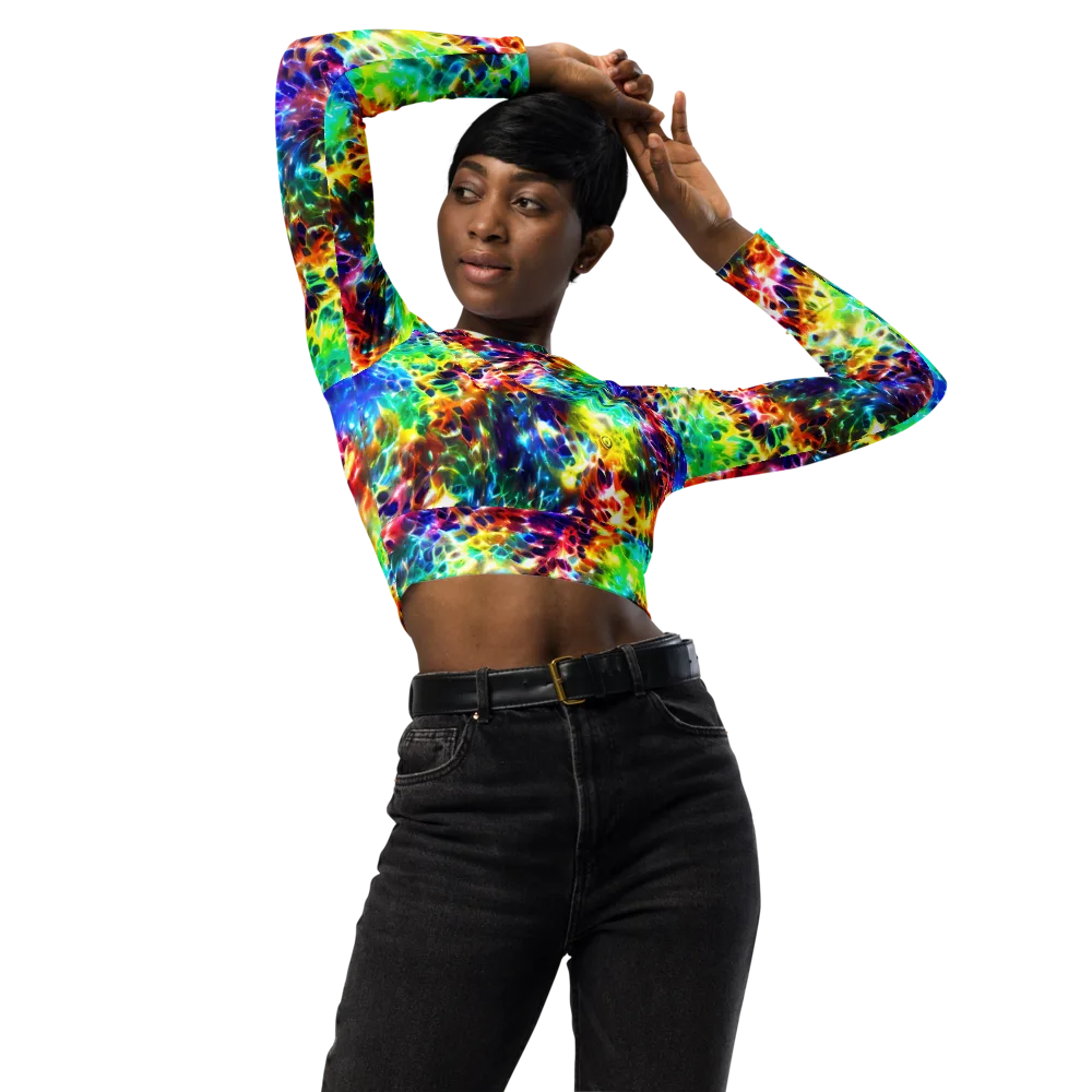 Rainbow Static on Long Sleeve Crop Top — Front