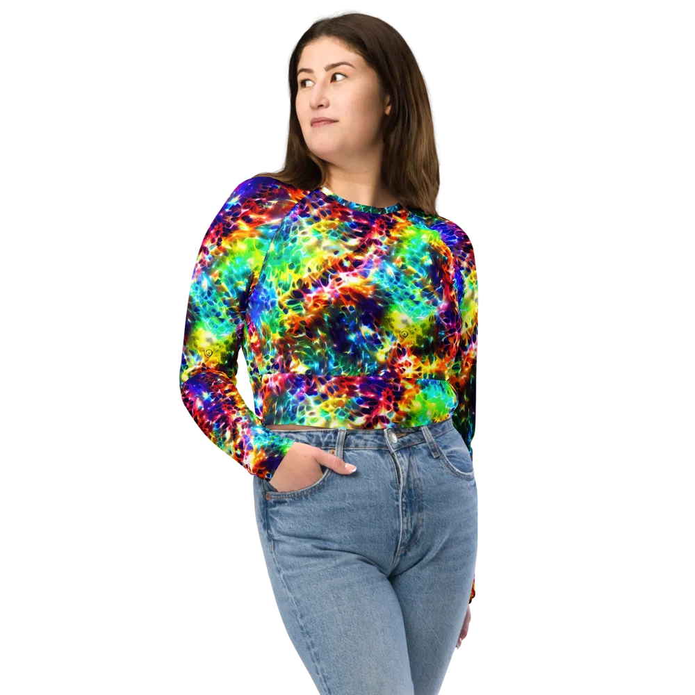 Rainbow Static on Long Sleeve Crop Top — Front