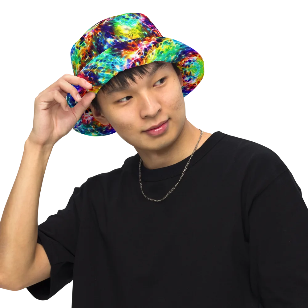 Rainbow Static on Reversible Bucket Hat — Front Inside