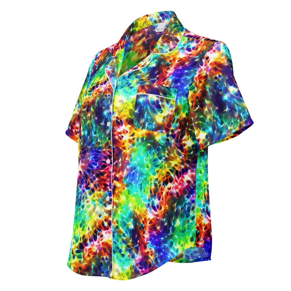 Rainbow Static on Women's Short Sleeve Pajama Top — Left Front
