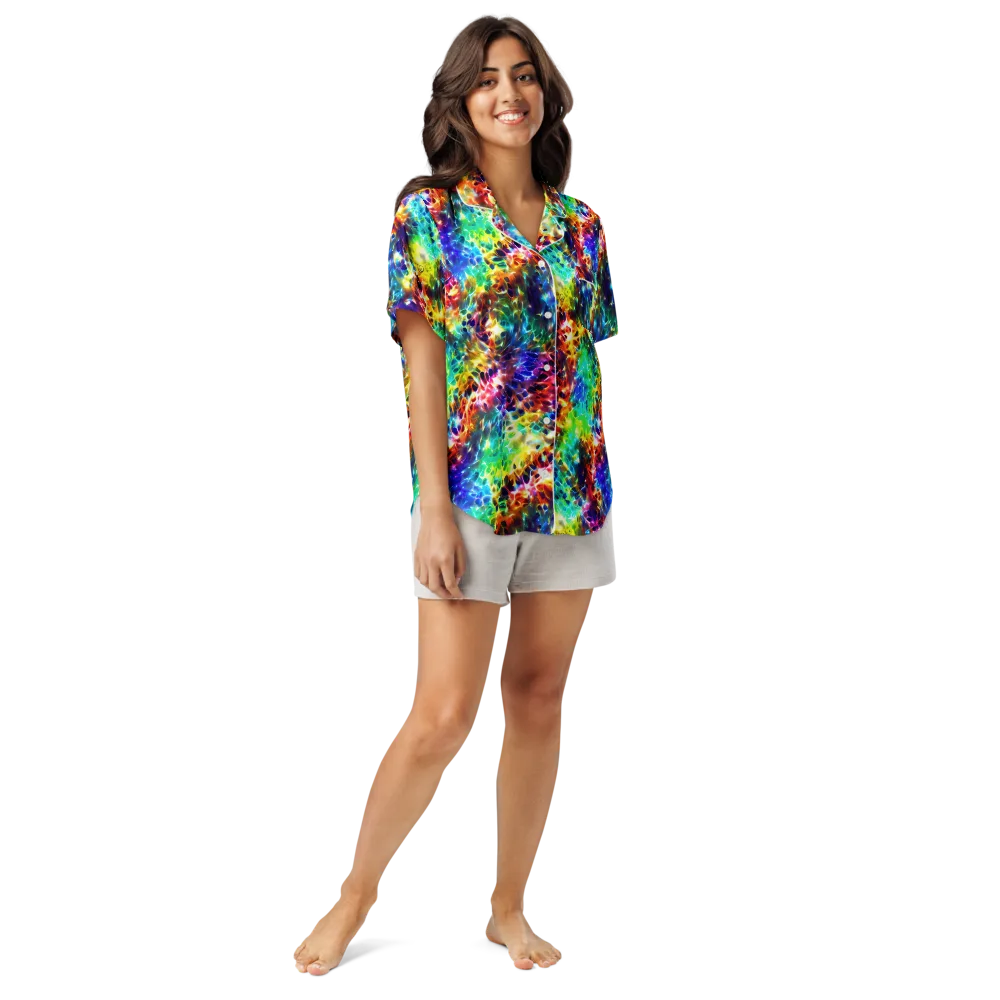 Rainbow Static on Women's Short Sleeve Pajama Top — Front