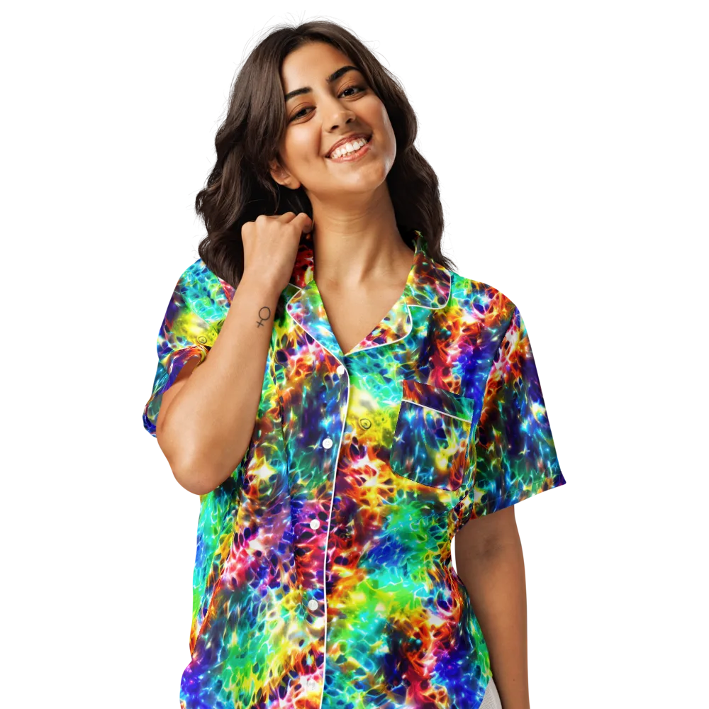 Rainbow Static on Women's Short Sleeve Pajama Top — Front