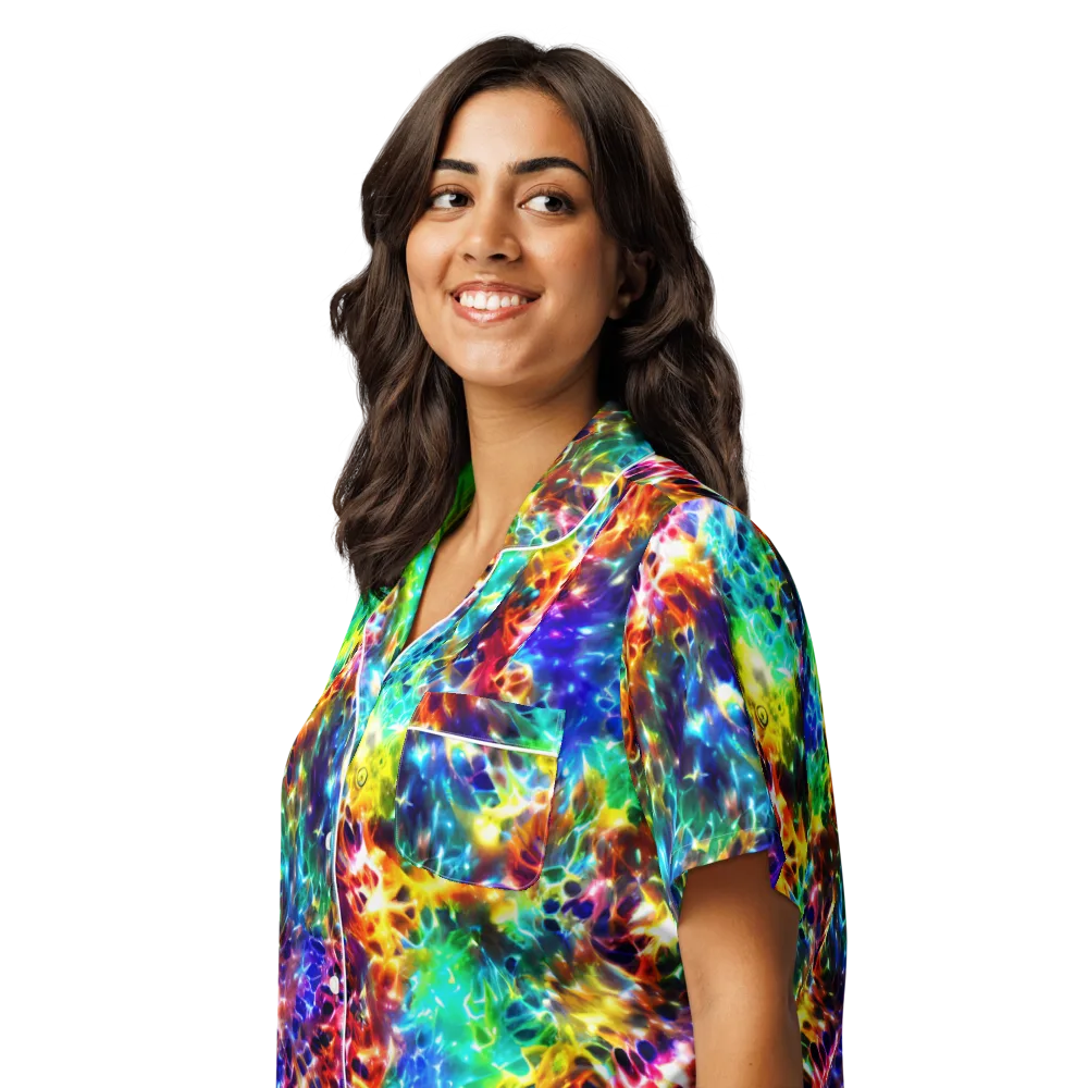 Rainbow Static on Women's Short Sleeve Pajama Top — Left Front