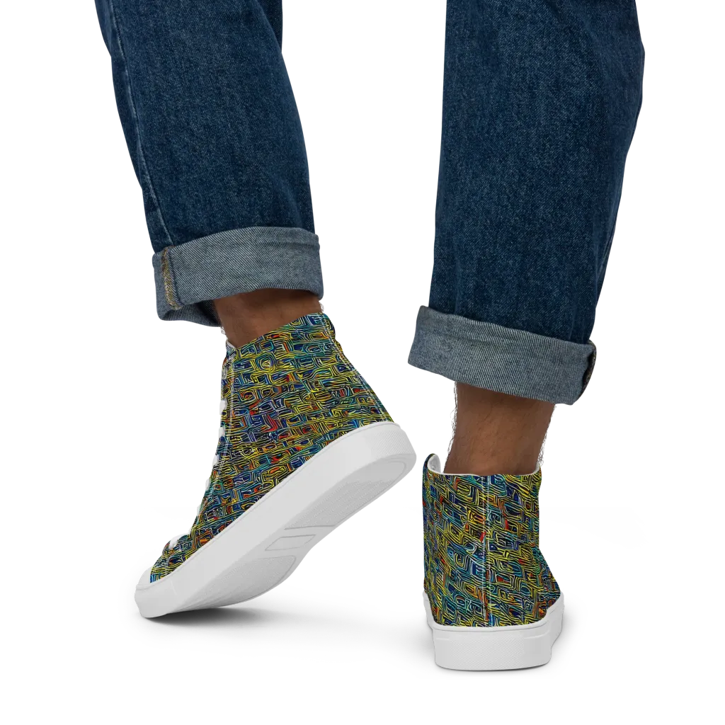 Static Safari on Men's High Top Canvas Shoes — Back