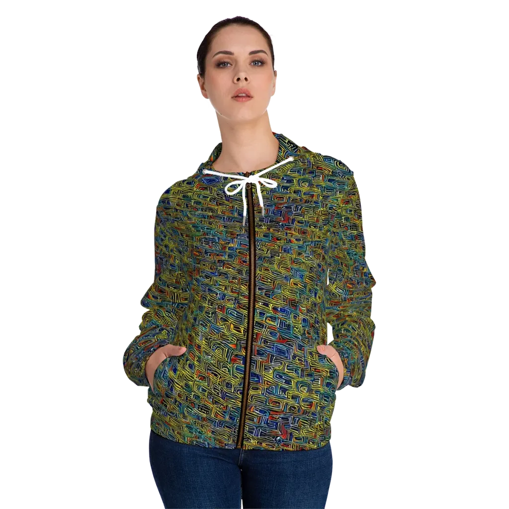 Static Safari on Women's Full-Zip Hoodie — Front On Person