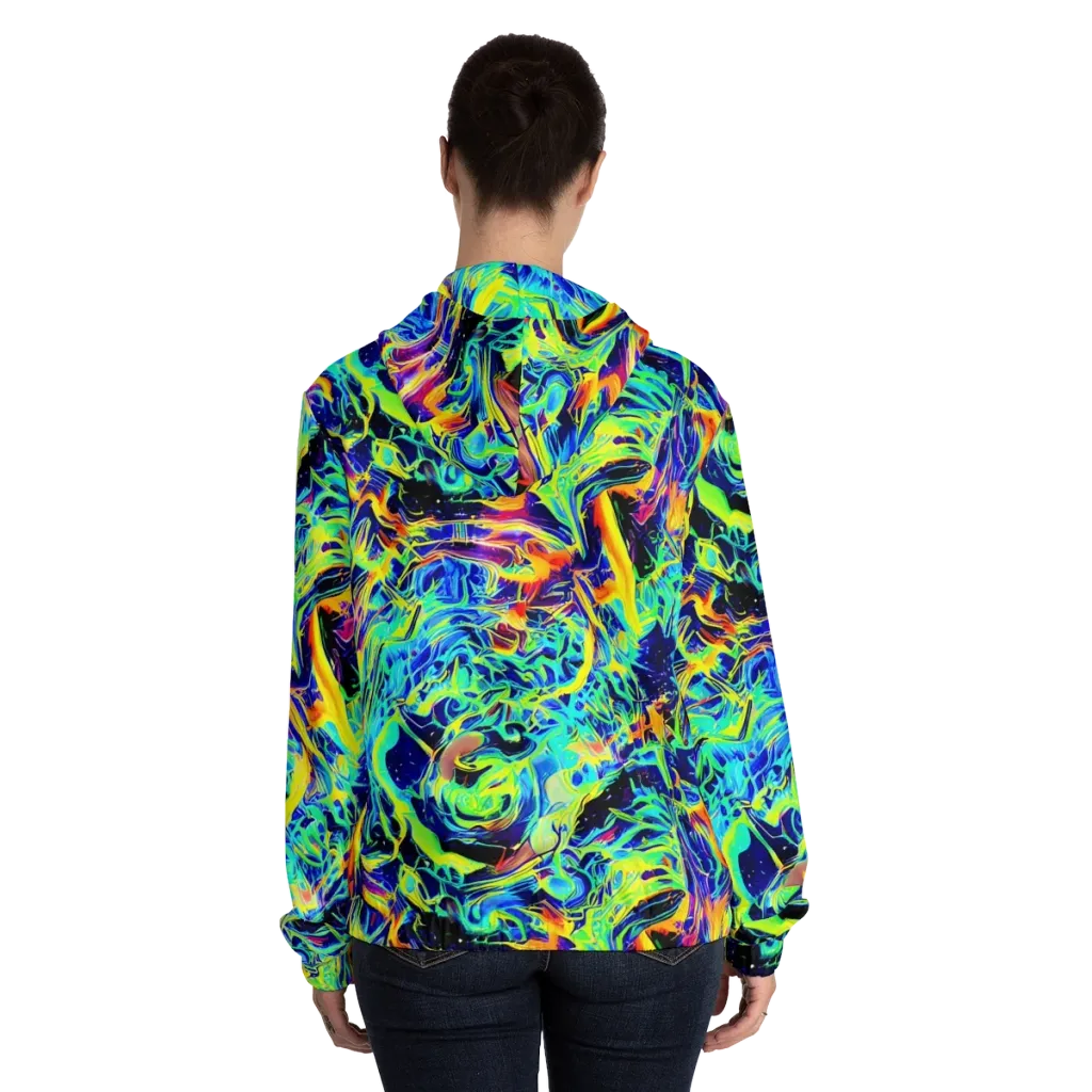 Sonic Aurora on Women's Full-Zip Hoodie — Back On Person
