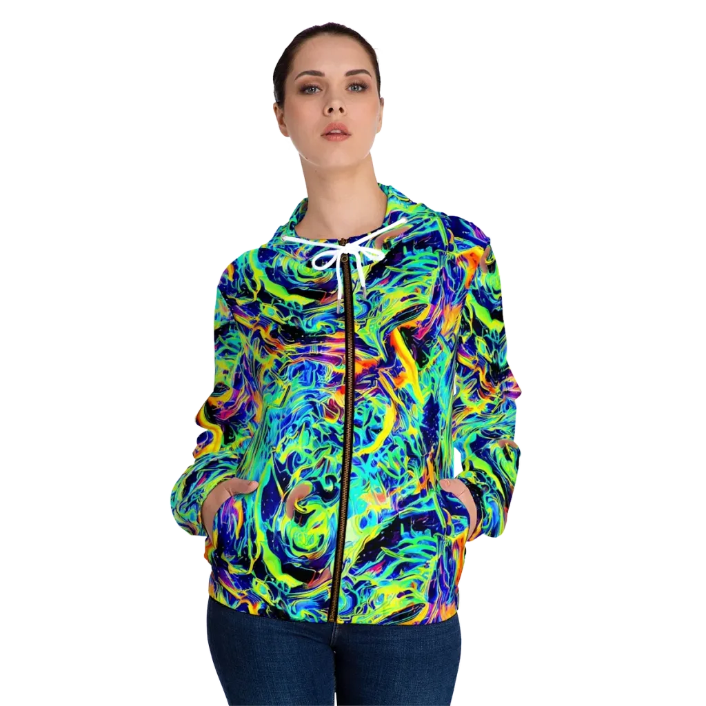 Sonic Aurora on Women's Full-Zip Hoodie — Front On Person