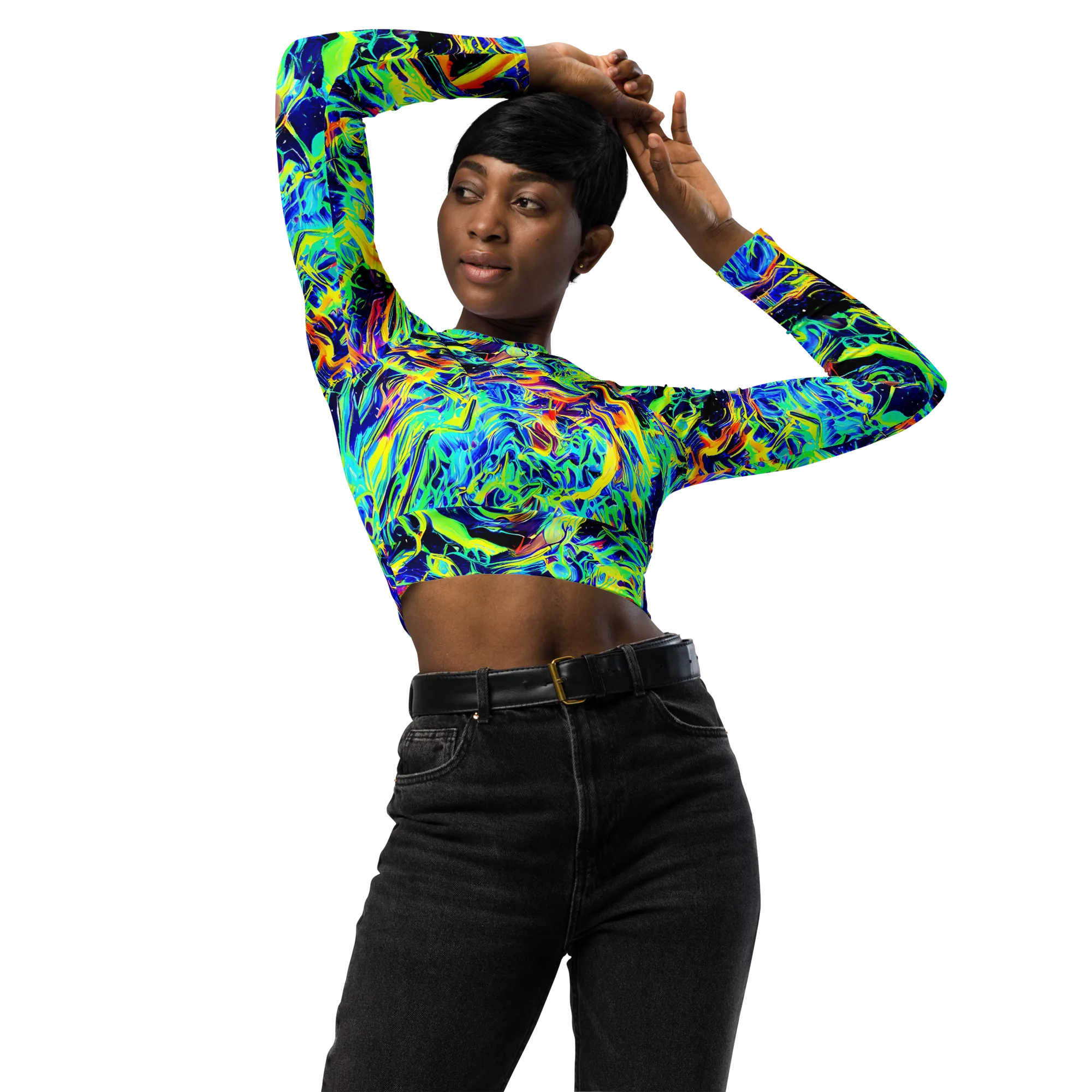 Sonic Aurora on Long Sleeve Crop Top — Front