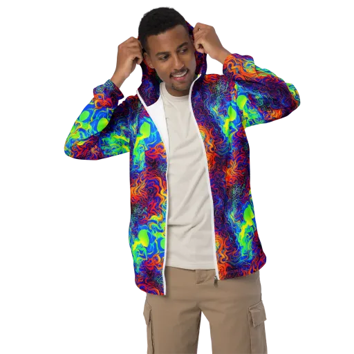 Luminous Havoc on a Men's Windbreaker