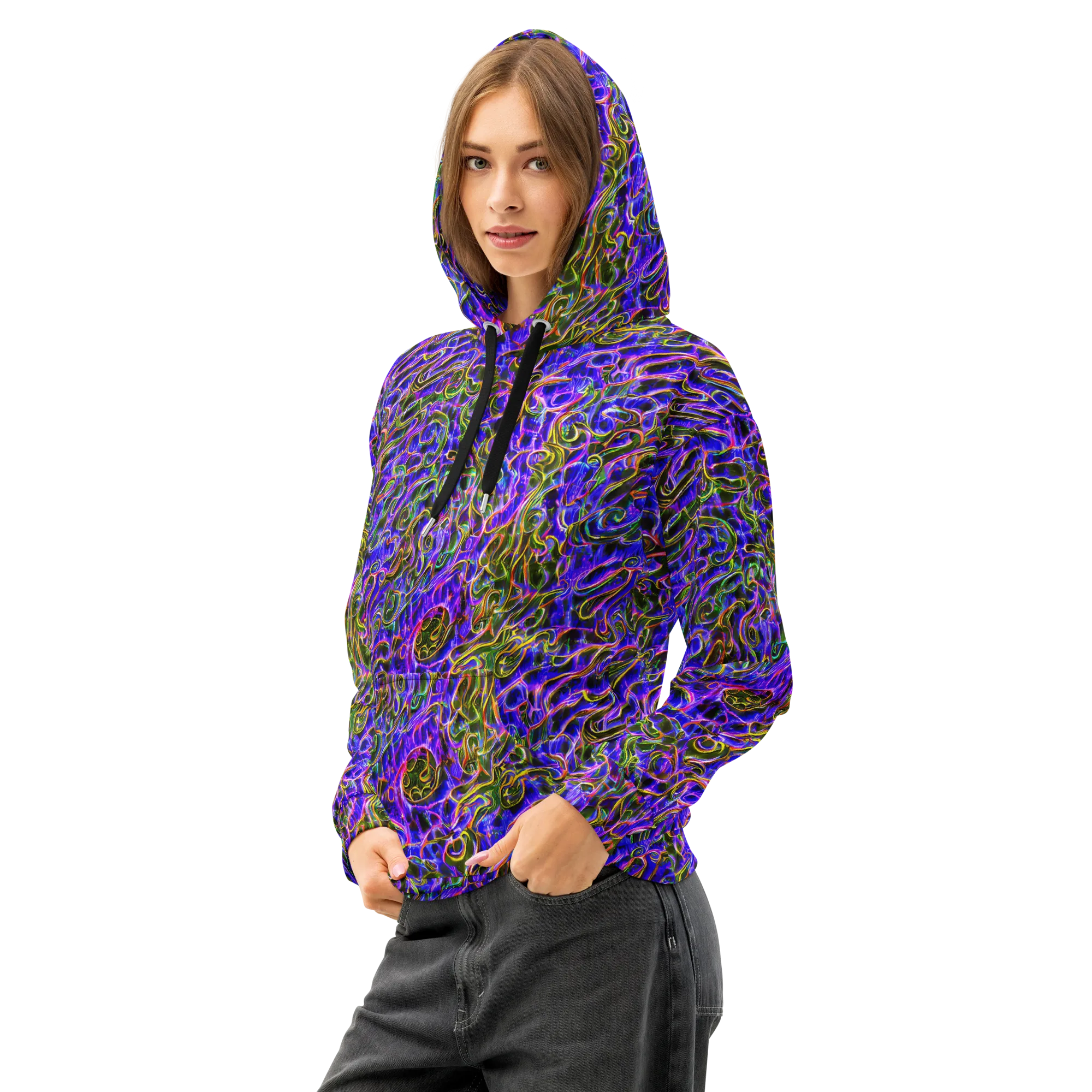 Prismatic Coil on Cotton Hoodie — Left Front