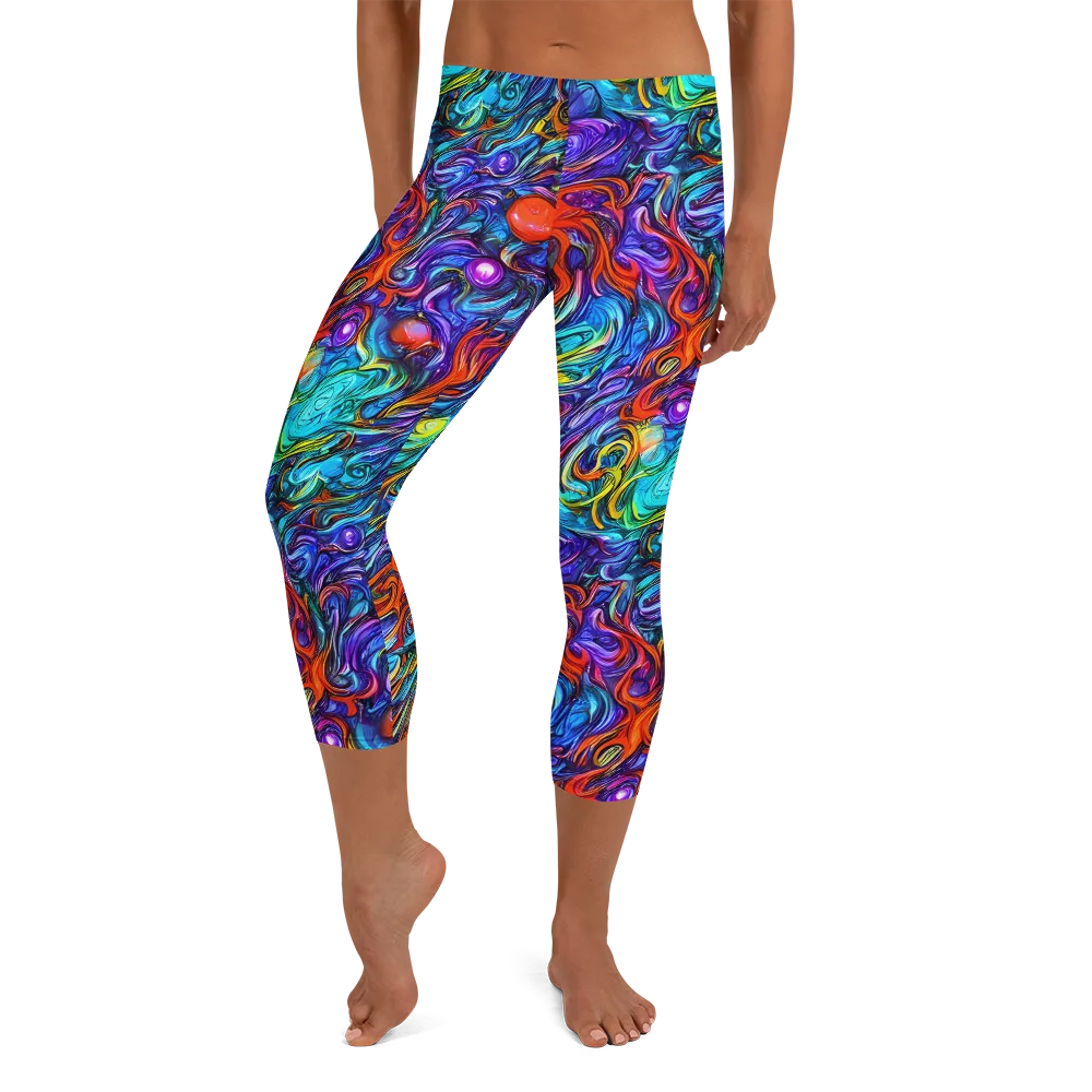 Saturated Swirl on Capri Leggings — Front