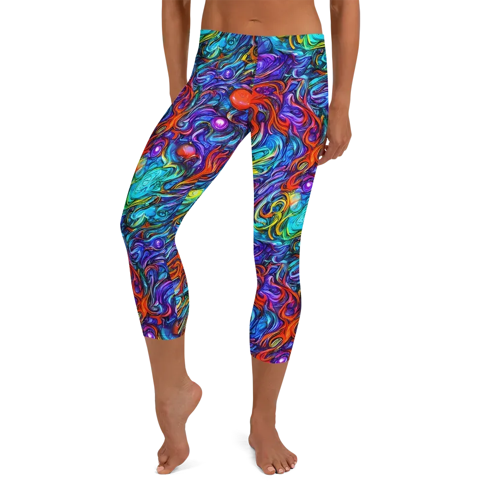Saturated Swirl on Capri Leggings — Front