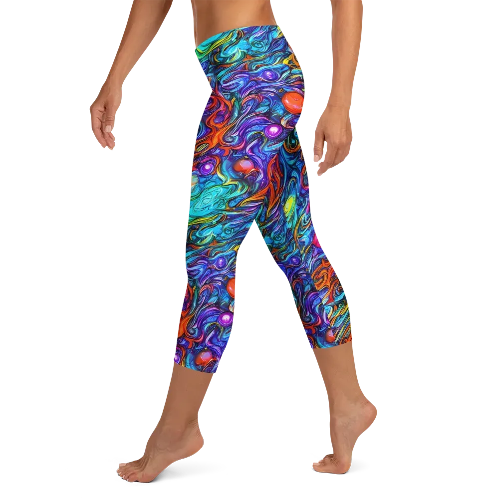 Saturated Swirl on Capri Leggings — Left