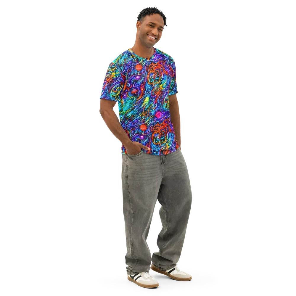 Saturated Swirl on Men's Cotton Crew Neck T-Shirt — Right Front