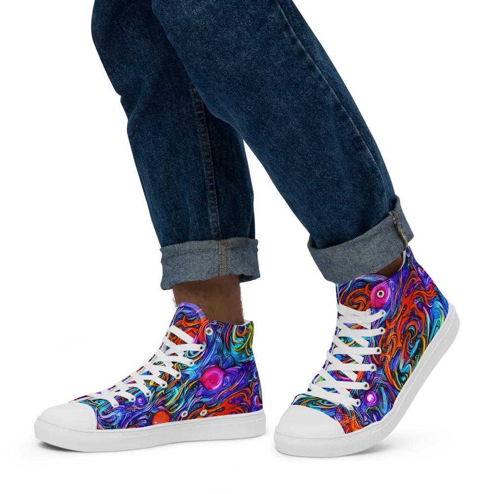 Saturated Swirl on Men's High Top Canvas Shoes — Left