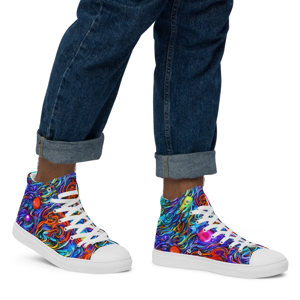 Saturated Swirl on Men's High Top Canvas Shoes — Right