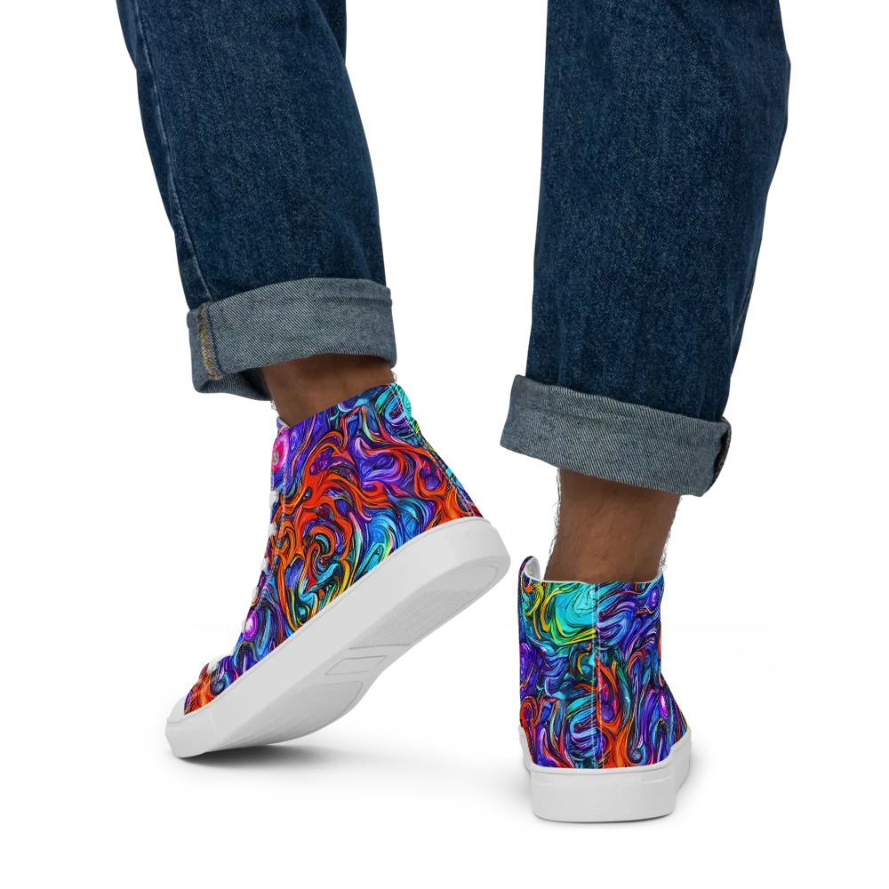 Saturated Swirl on Men's High Top Canvas Shoes — Back