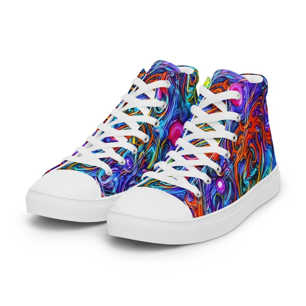 Saturated Swirl on Women's High Top Canvas Shoes — Left Front