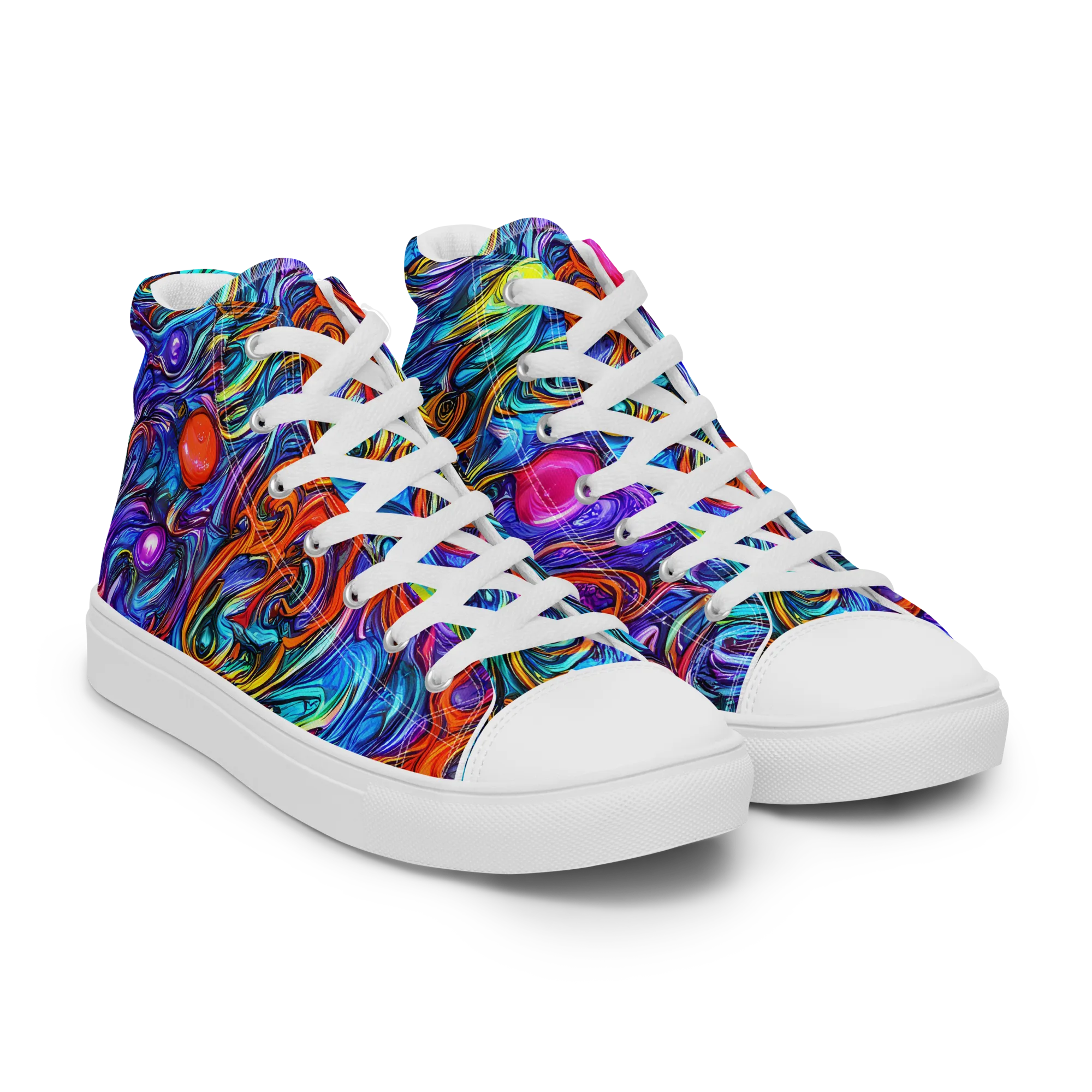 Saturated Swirl on Women's High Top Canvas Shoes — Right Front
