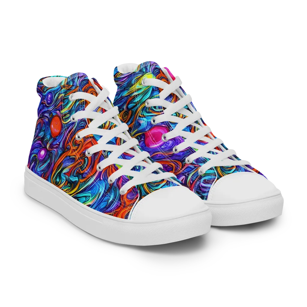 Saturated Swirl on Women's High Top Canvas Shoes — Right Front