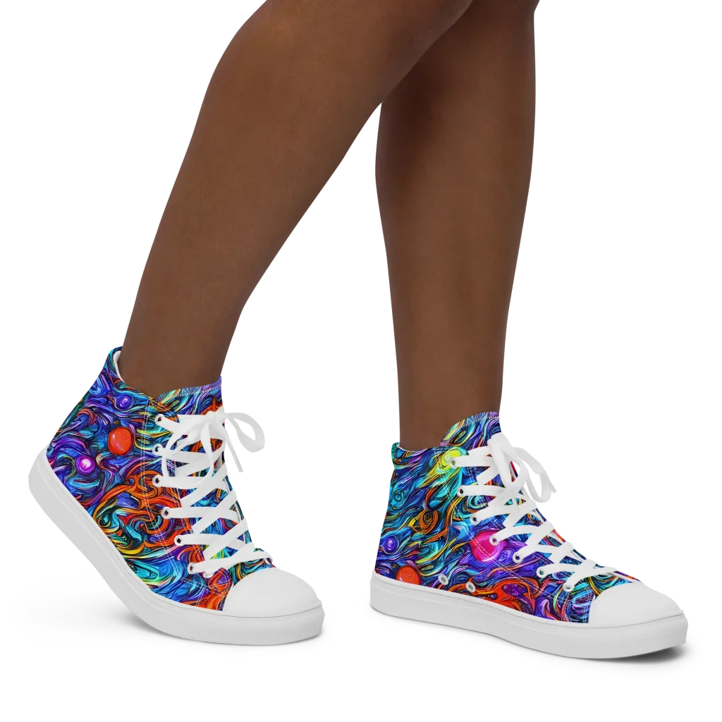 Saturated Swirl on Women's High Top Canvas Shoes — Right