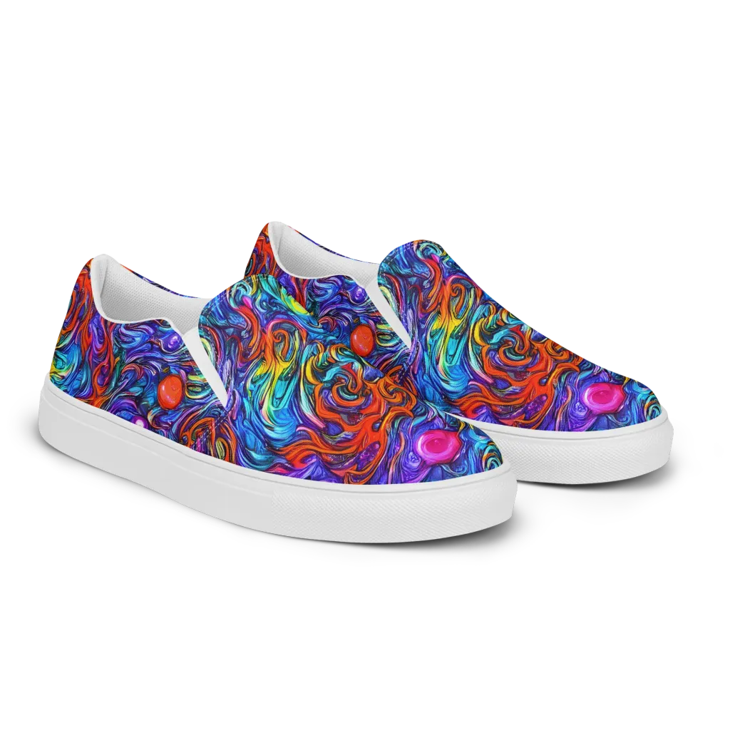 Saturated Swirl on Men's Slip-On Canvas Shoes — Right Front