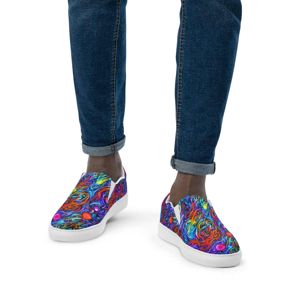Saturated Swirl on Men's Slip-On Canvas Shoes — Front