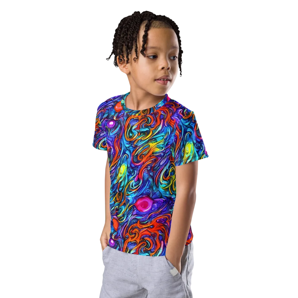 Saturated Swirl on Kids Crew Neck T-Shirt — Left Front