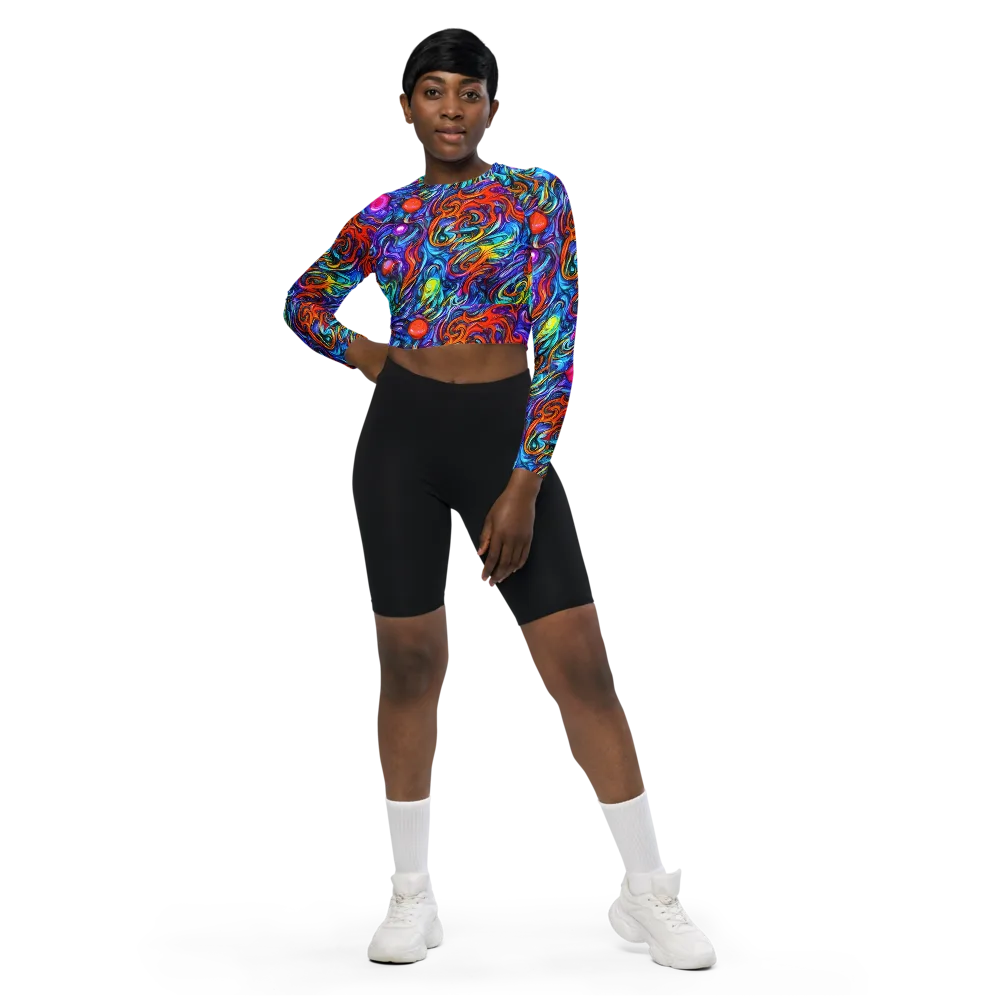 Saturated Swirl on Long Sleeve Crop Top — Front
