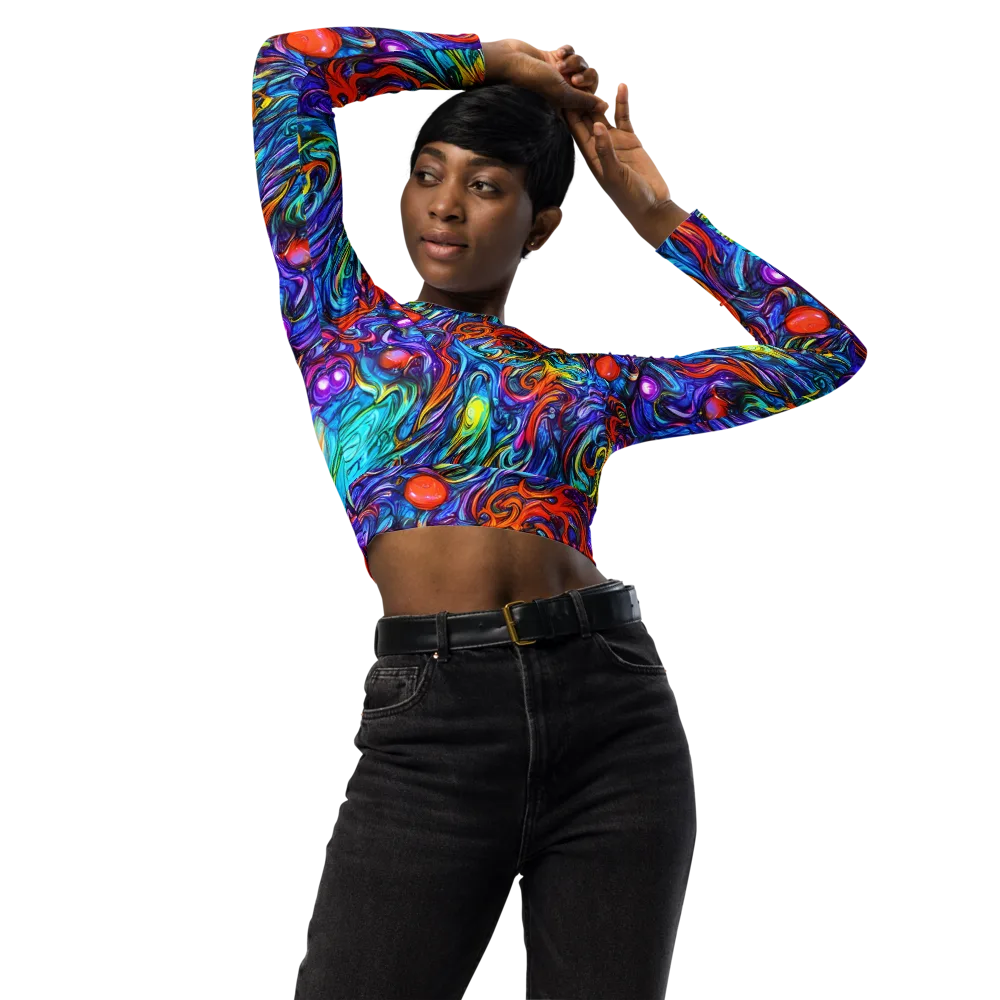 Saturated Swirl on Long Sleeve Crop Top — Front