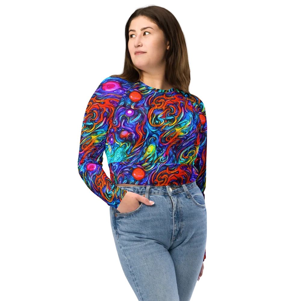 Saturated Swirl on Long Sleeve Crop Top — Front