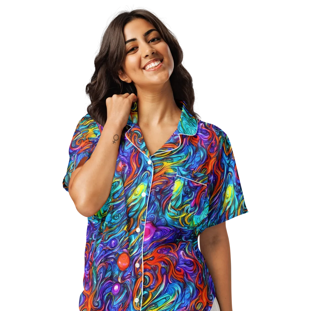 Saturated Swirl on Women's Short Sleeve Pajama Top — Front