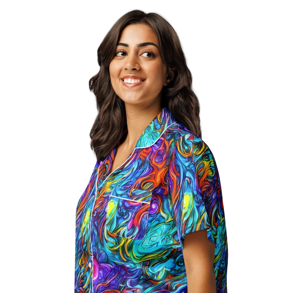 Saturated Swirl on Women's Short Sleeve Pajama Top — Left Front