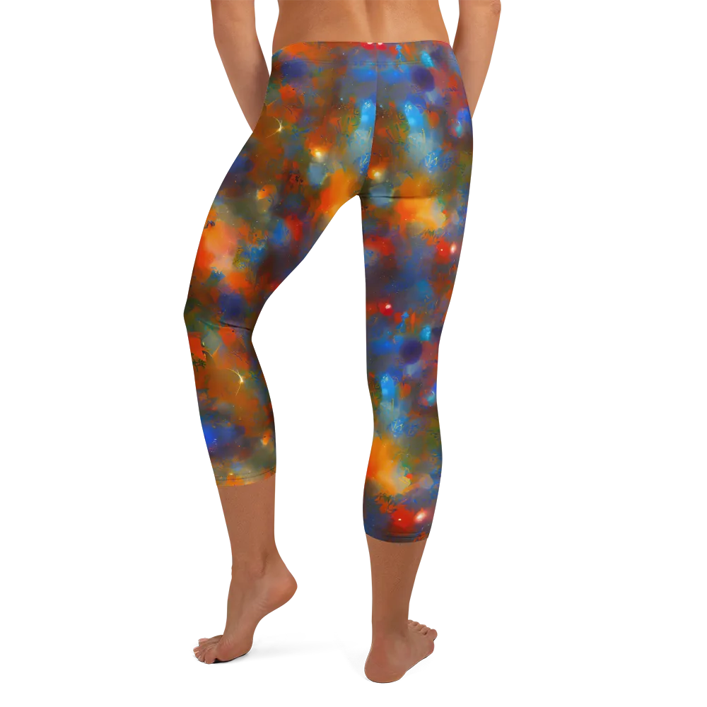 Blue Ember Bloom on Capri Leggings — Back