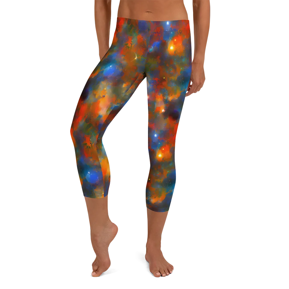 Blue Ember Bloom on Capri Leggings — Front