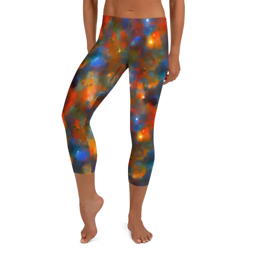 Blue Ember Bloom on a Capri Leggings