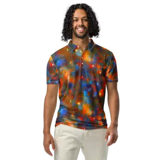 Blue Ember Bloom on a Men's Slim Fit Polo Shirt