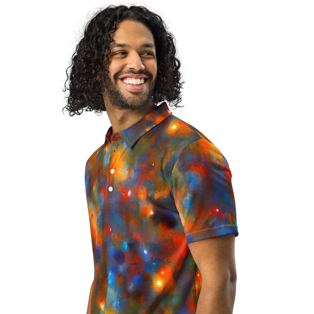Blue Ember Bloom on Men's Slim Fit Polo Shirt — Left Front