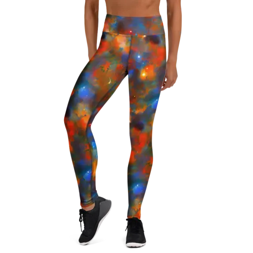Blue Ember Bloom on a Yoga Leggings