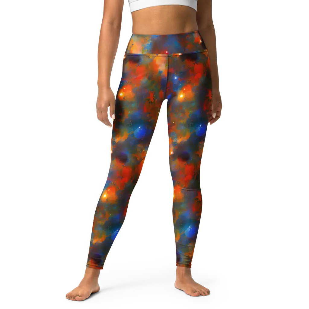 Blue Ember Bloom on Yoga Leggings — Front
