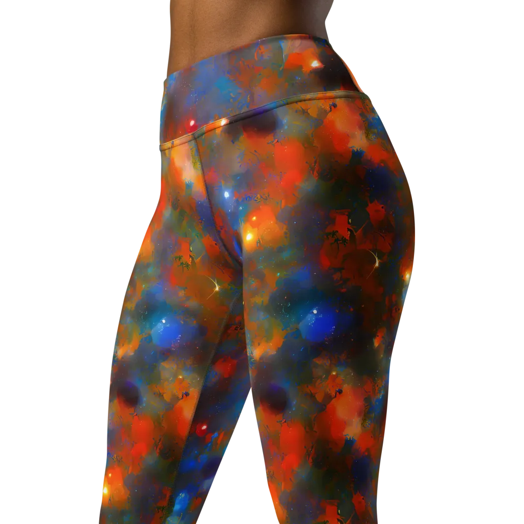 Blue Ember Bloom on Yoga Leggings — Left Front