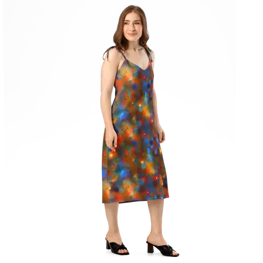 Blue Ember Bloom on a Slip Dress