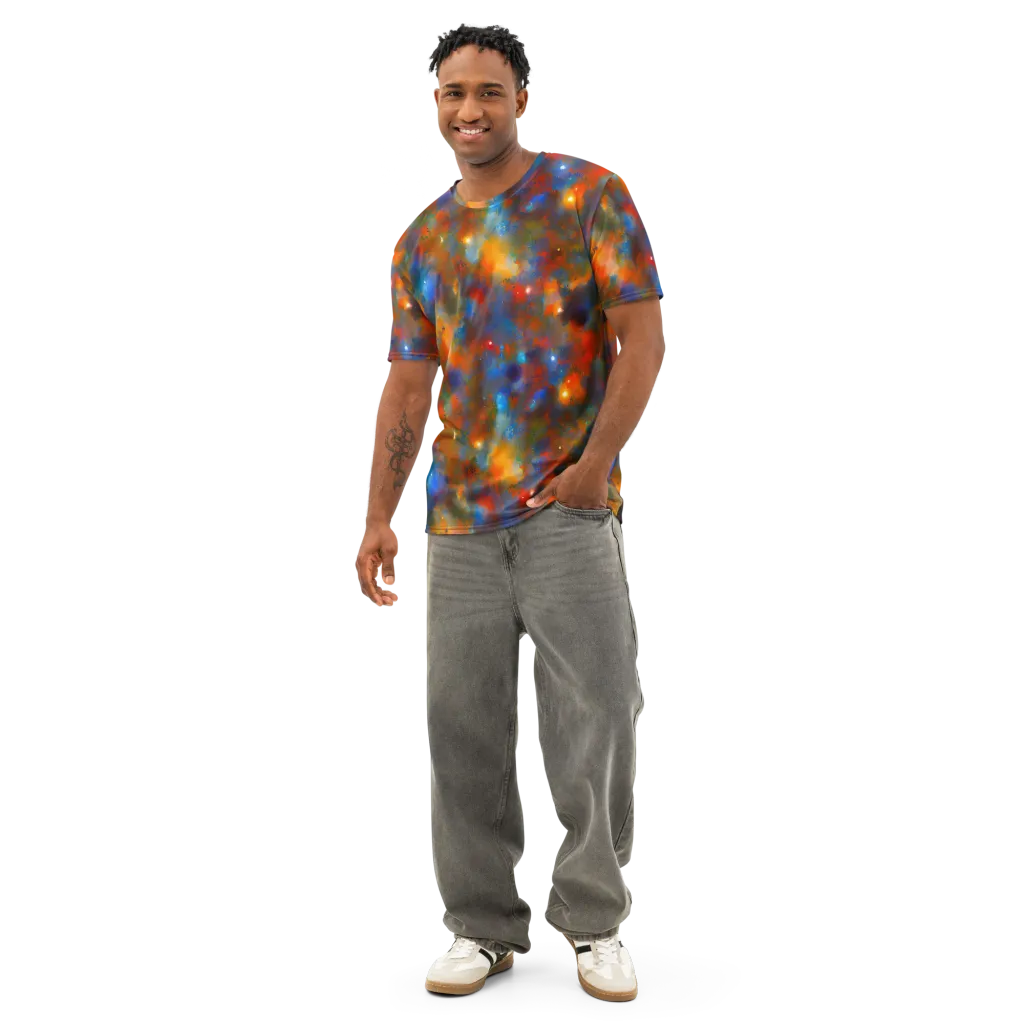 Blue Ember Bloom on Men's Cotton Crew Neck T-Shirt — Front