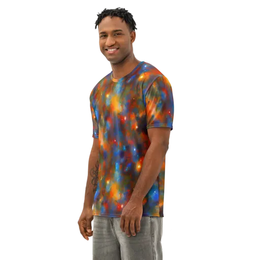 Blue Ember Bloom on a Men's Cotton Crew Neck T-Shirt