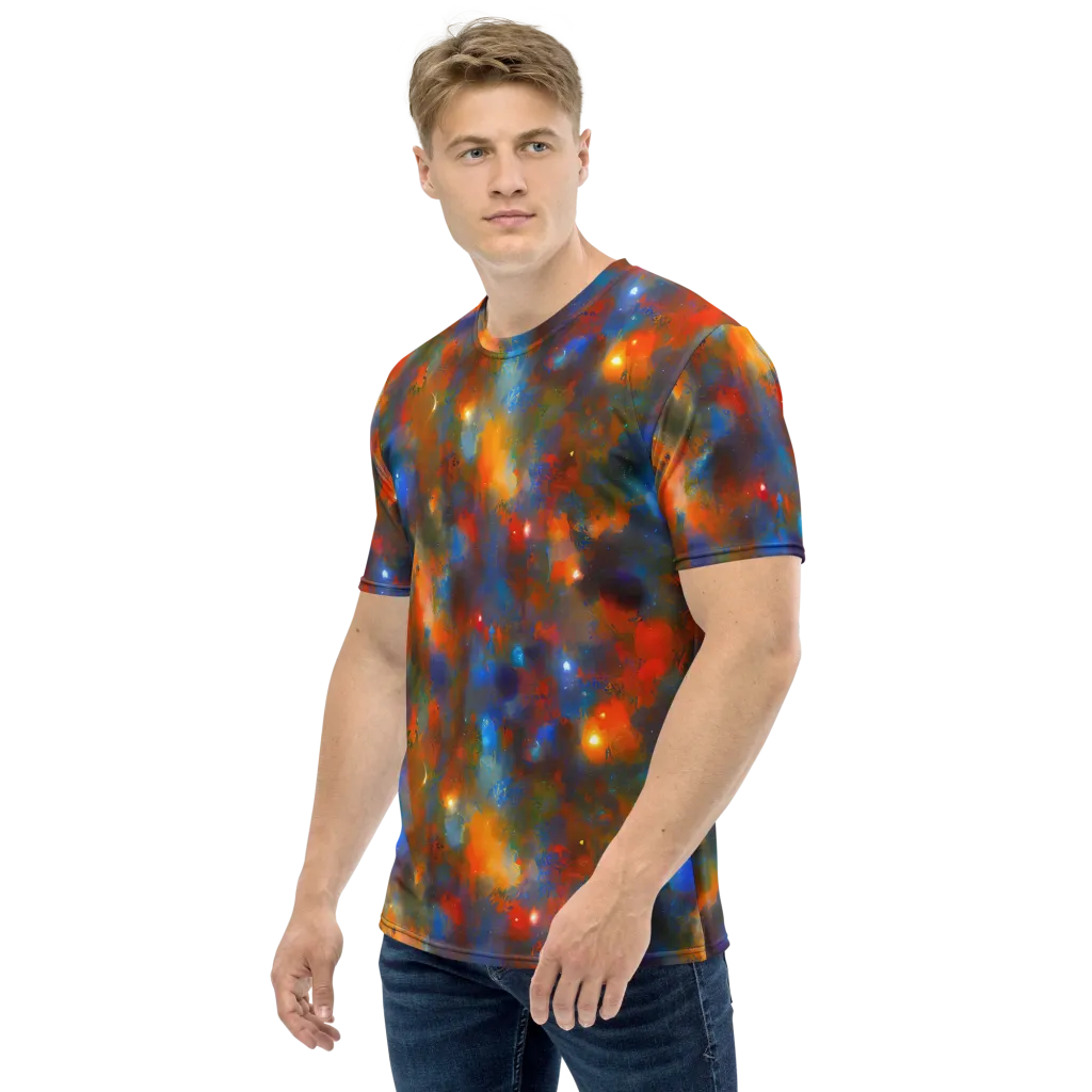 Blue Ember Bloom on Men's Crew Neck T-Shirt — Left