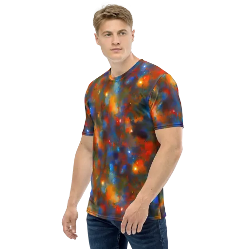 Blue Ember Bloom on a Men's Crew Neck T-Shirt