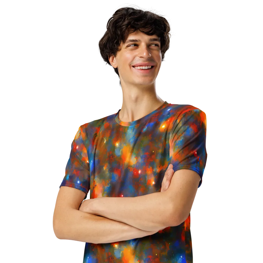 Blue Ember Bloom on Men's Crew Neck T-Shirt — Left Front