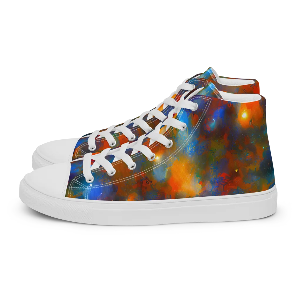 Blue Ember Bloom on Men's High Top Canvas Shoes — Left