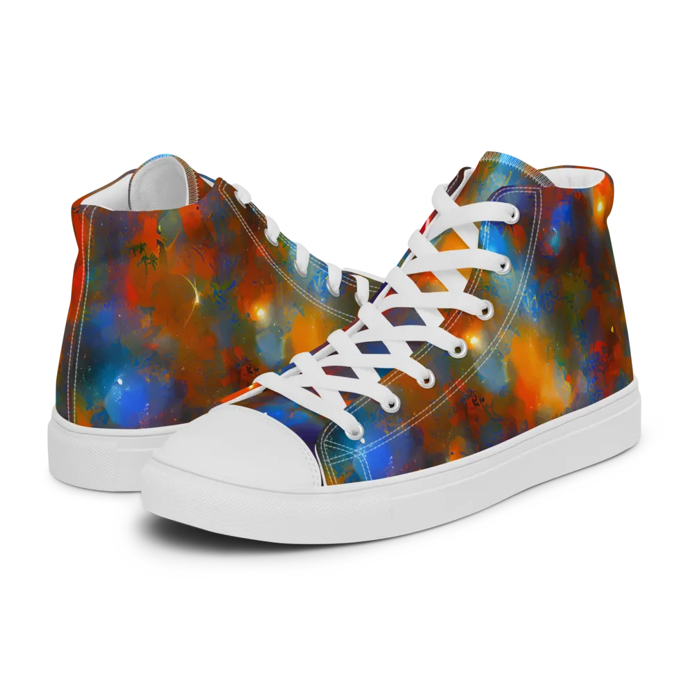 Blue Ember Bloom on Men's High Top Canvas Shoes — Left