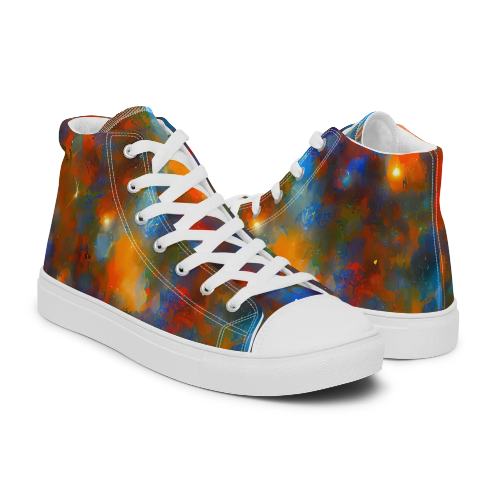 Blue Ember Bloom on Men's High Top Canvas Shoes — Right